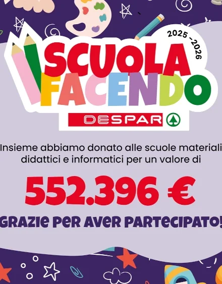 Con oltre 12mila premi, Scuolafacendo consolida il valore sociale della promozione Despar